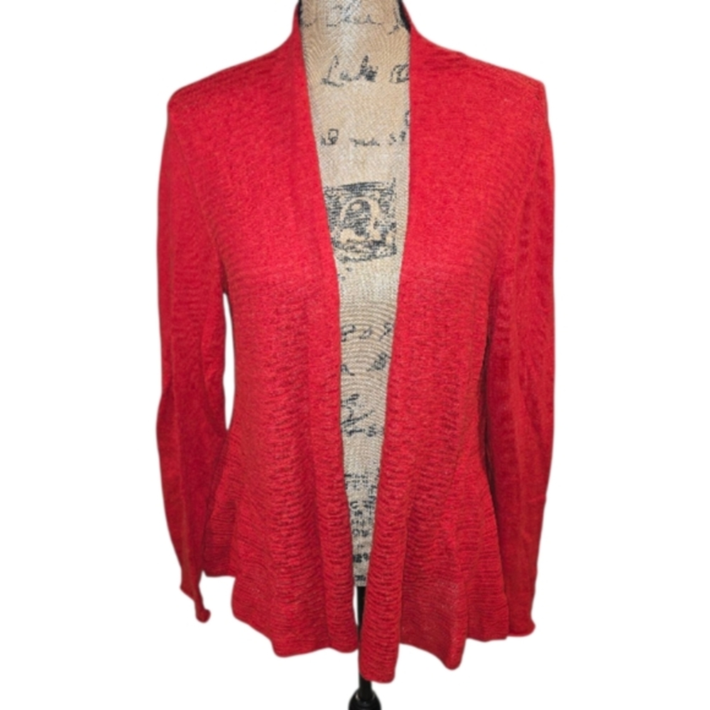 Eileen Fisher Red Open-Front Cotton And Cashmere Women's Sweater Size Medium